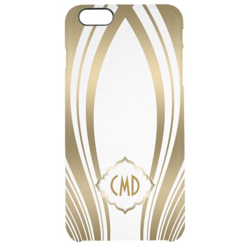 Monogramed Gold And White Wavy Stripes Clear iPhone 6 Plus Case