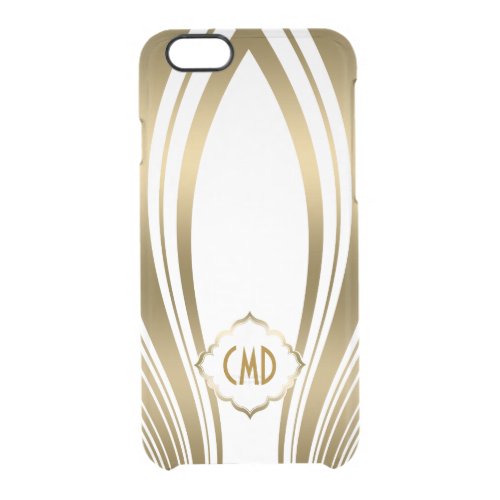Monogramed Gold And White Wavy Stripes Clear iPhone 66S Case