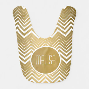 Monogramed Gold And White Zigzag Chevron Bib