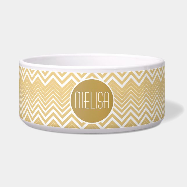 Monogramed Gold And White Zigzag Chevron Bowl (Front)