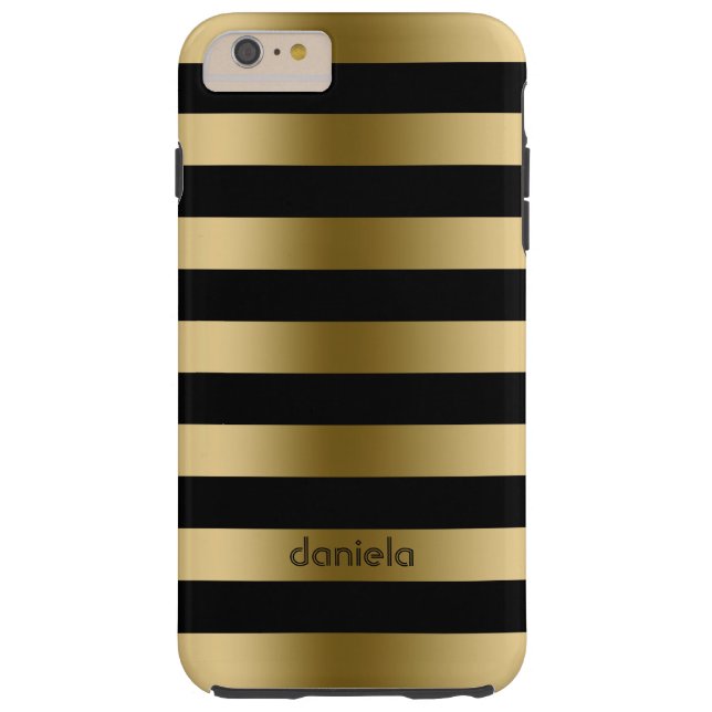 Monogramed Gold & Black Stripes Geometric Pattern Case-Mate iPhone Case (Back)