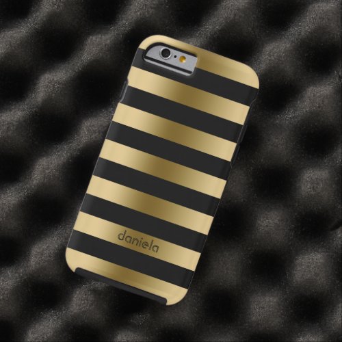 Monogramed Gold  Black Stripes Geometric Pattern Tough iPhone 6 Case