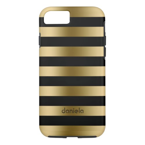 Monogramed Gold  Black Stripes Geometric Pattern iPhone 87 Case