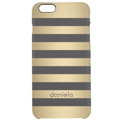 Monogramed Gold  Black Stripes Geometric Pattern Clear iPhone 6 Plus Case
