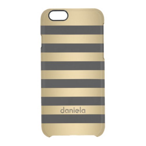 Monogramed Gold  Black Stripes Geometric Pattern Clear iPhone 66S Case