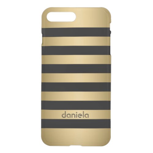 Monogramed Gold  Black Stripes Geometric Pattern iPhone 8 Plus7 Plus Case