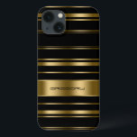 Monogramed Gold & Black Stripes Pattern iPhone 13 Case<br><div class="desc">Elegant gold and black stripes pattern. Customizable monogram.</div>