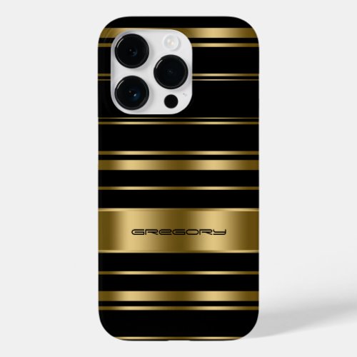 Monogramed Gold  Black Stripes Pattern Case_Mate iPhone 14 Pro Case