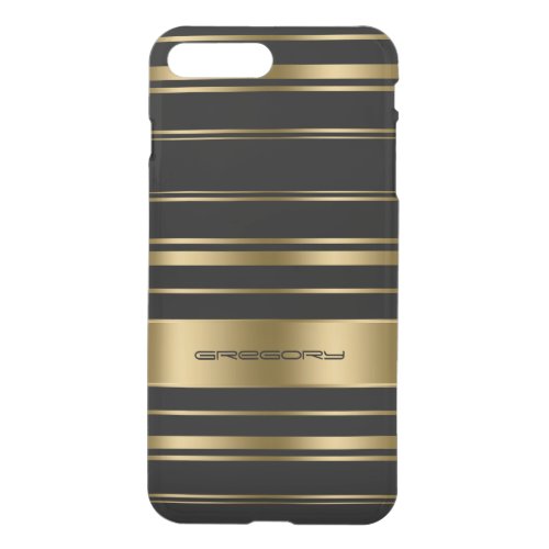 Monogramed Gold  Black Stripes Pattern iPhone 8 Plus7 Plus Case