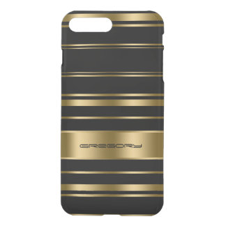 Monogramed Gold & Black Stripes Pattern iPhone 8 Plus/7 Plus Case
