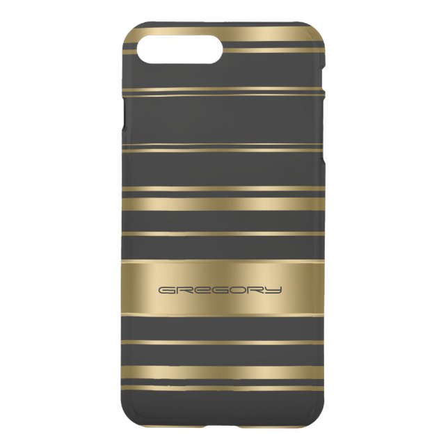 Monogramed Gold & Black Stripes Pattern Uncommon iPhone Case (Back)