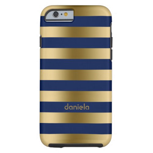 Monogramed Gold  Blue Stripes Geometric Pattern Tough iPhone 6 Case
