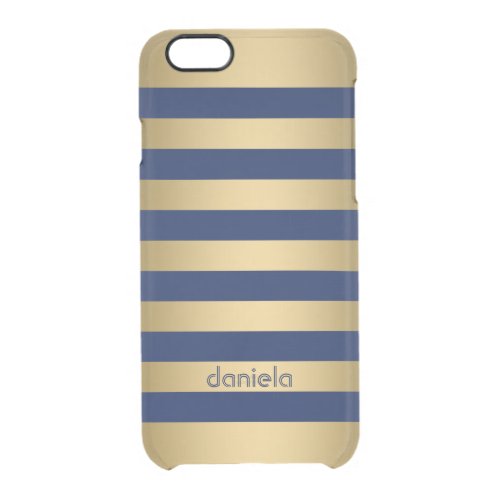 Monogramed Gold  Blue Stripes Geometric Pattern Clear iPhone 66S Case