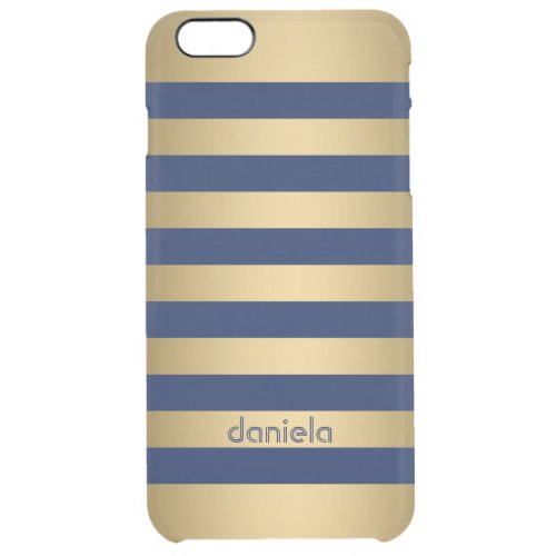Monogramed Gold  Blue Stripes Geometric Pattern Clear iPhone 6 Plus Case
