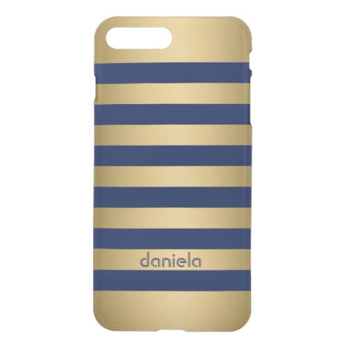 Monogramed Gold  Blue Stripes Geometric Pattern iPhone 8 Plus7 Plus Case