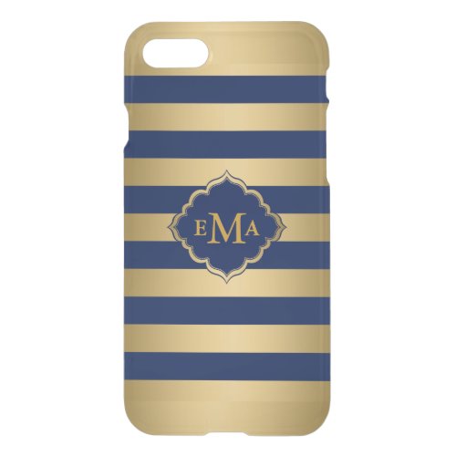 Monogramed Gold  Blue Stripes Geometric Pattern iPhone SE87 Case