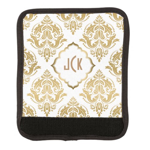 Monogramed Gold Floral Damask Geometric Pattern Luggage Handle Wrap