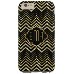 Monogramed Gold Glitter Zigzag Chevron Pattern Tough iPhone 6 Plus Case