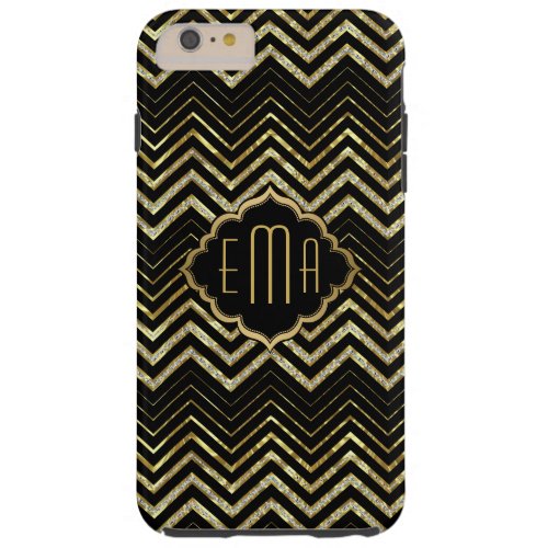 Monogramed Gold Glitter Zigzag Chevron Pattern Tough iPhone 6 Plus Case