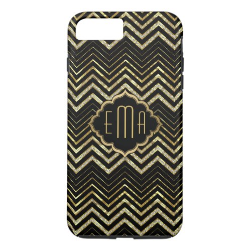 Monogramed Gold Glitter Zigzag Chevron Pattern iPhone 8 Plus7 Plus Case