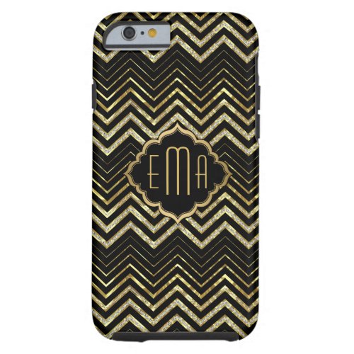 Monogramed Gold Glitter Zigzag Chevron Pattern Tough iPhone 6 Case