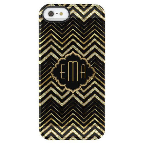 Monogramed Gold Glitter Zigzag Chevron Pattern Clear iPhone SE55s Case