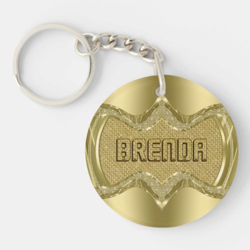 Monogramed Gold Metallic Look Diamonds Texture Keychain