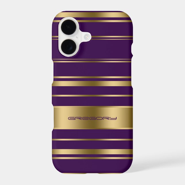 Monogramed Gold & Purple Stripes Pattern Iphone Case (Back)