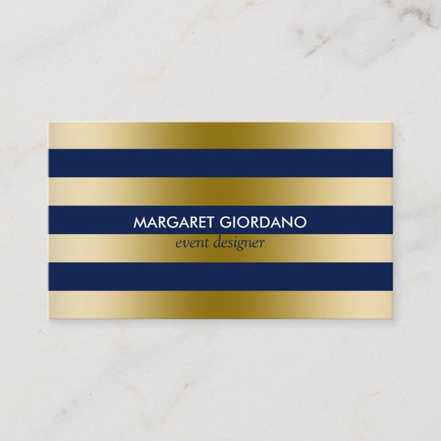 Monogramed Gold Stripes Geometric Pattern 2 Business Card (Front)