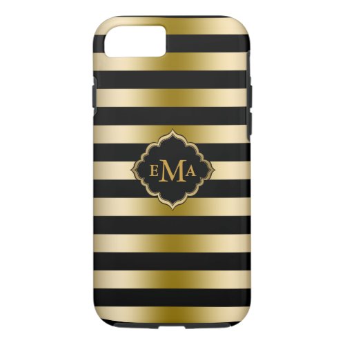 Monogramed Gold Stripes Geometric Pattern iPhone 87 Case