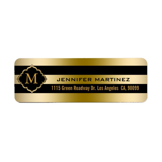 Monogramed Gold Stripes Geometric Pattern Label (Front)