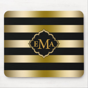 Monogramed Gold Stripes Geometric Pattern Mouse Pad