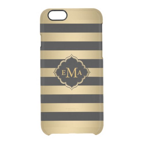 Monogramed Gold Stripes Geometric Pattern Clear iPhone 66S Case