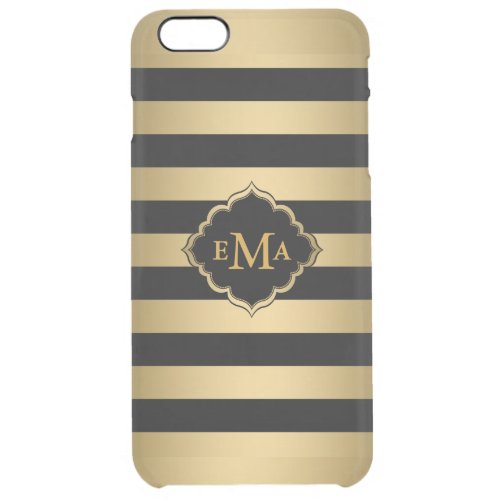 Monogramed Gold Stripes Geometric Pattern Clear iPhone 6 Plus Case
