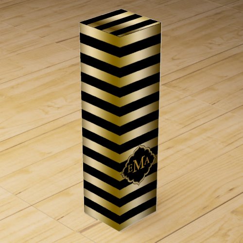 Monogramed Gold Stripes Geometric Pattern Wine Gift Box