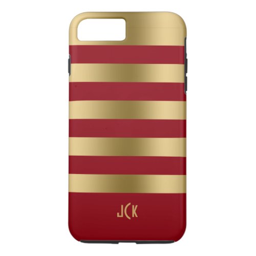 Monogramed Gold Stripes Over Burgundy Background iPhone 8 Plus7 Plus Case