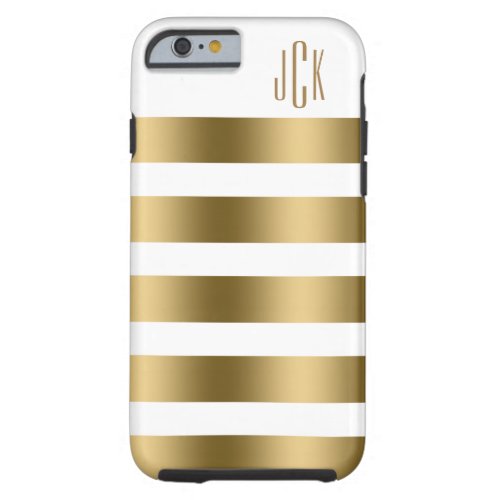Monogramed Gold Stripes Over White Background Tough iPhone 6 Case