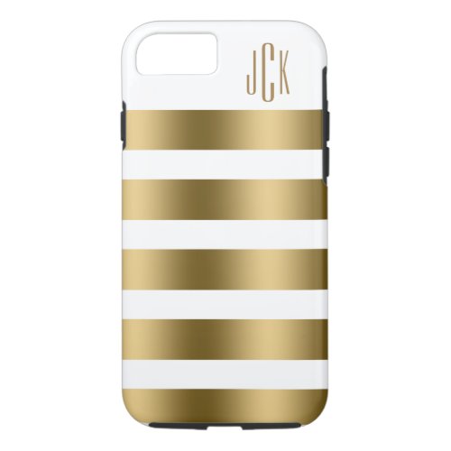 Monogramed Gold Stripes Over White Background iPhone 87 Case