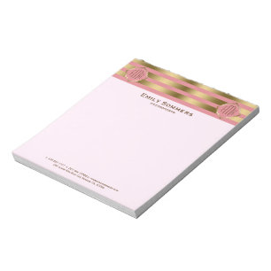 Monogramed Gold Stripes & Pink Geometric Pattern Notepad