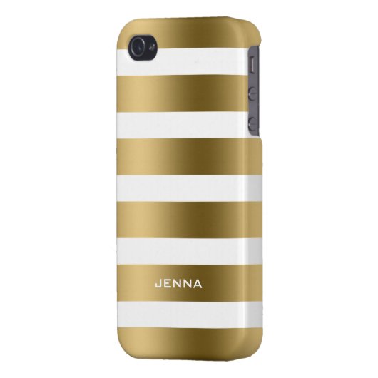Monogramed Gold Stripes White Background iPhone Case (Back Left)