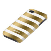 Monogramed Gold Stripes White Background iPhone Case (Bottom)