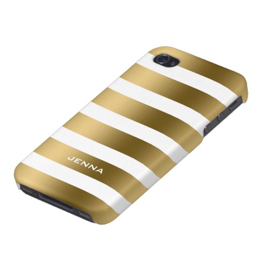 Monogramed Gold Stripes White Background iPhone Case (Bottom)