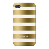 Monogramed Gold Stripes White Background iPhone Case (Back)