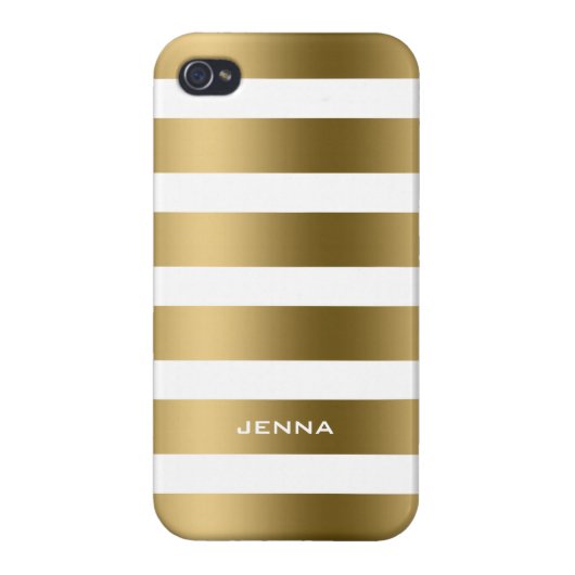 Monogramed Gold Stripes White Background iPhone Case (Back)