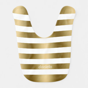 Monogramed Gold & White Stripes Geometric Pattern Bib