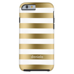 Monogramed Gold &amp; White Stripes Geometric Pattern Tough iPhone 6 Case