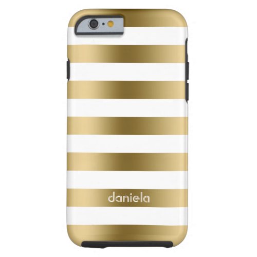 Monogramed Gold  White Stripes Geometric Pattern Tough iPhone 6 Case