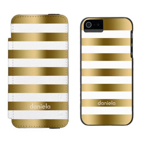 Monogramed Gold  White Stripes Geometric Pattern iPhone SE55s Wallet Case