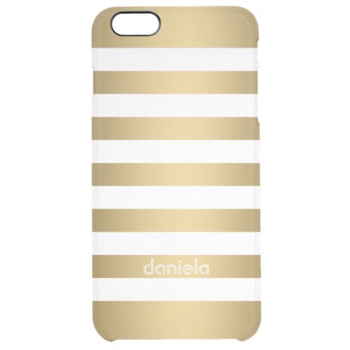 Monogramed Gold  White Stripes Geometric Pattern Clear iPhone 6 Plus Case