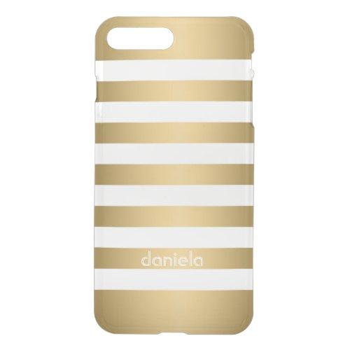 Monogramed Gold  White Stripes Geometric Pattern iPhone 8 Plus7 Plus Case